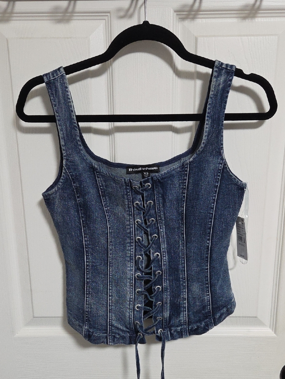 PacSun Denim Lace-Up Corset Camisole - Blue